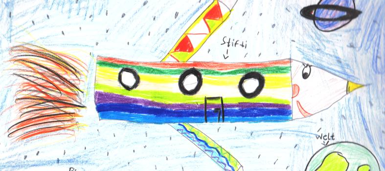 Gemälde  eines Kindes: Flumi-Rakete