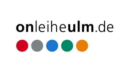 Der Schriftzug "onleiheulm.de" mit fünf farbigen Punkten darunter nebeneinander.